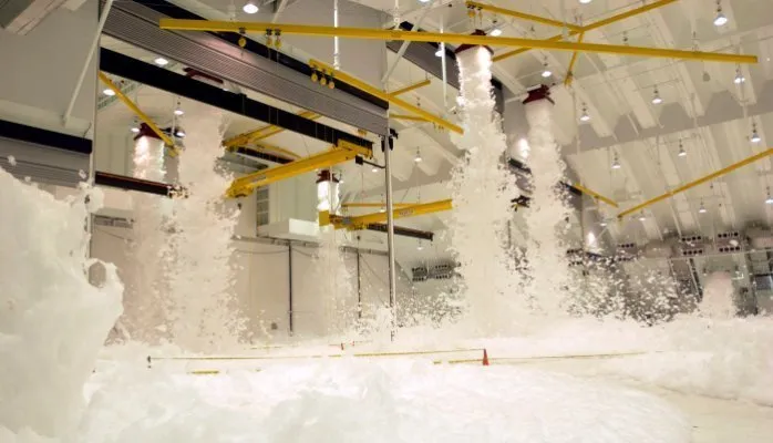 trypical foam sprinkler system being deployed