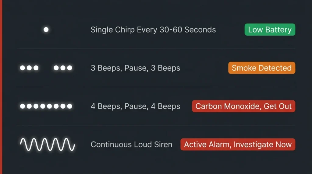 fire alarm beep patterns meaning