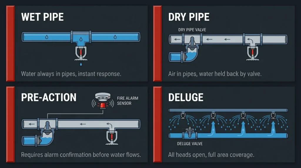 types of fire sprinkler systems comparison
